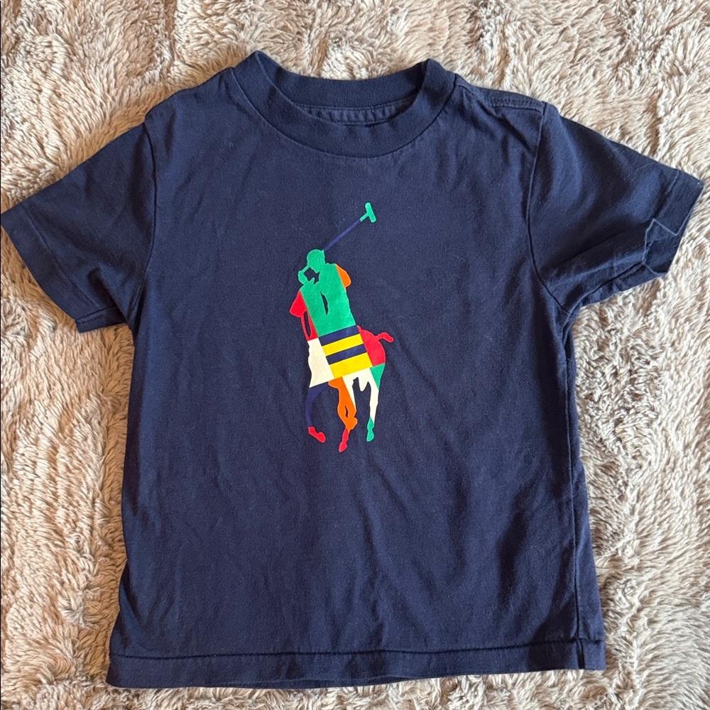 Polo Ralph Lauren Navy Short Sleeve Tee with Multicolor Polo Player 2T